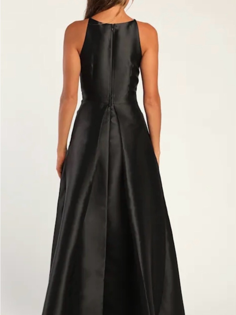Lulus Elegant Black High-Low Satin and Chiffon Evening Gown Large - Picture 2 of 4